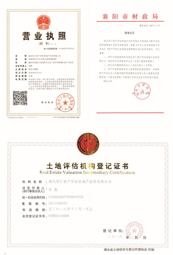 華仁資產(chǎn)評估房地產(chǎn)估價(jià)有限公司營業(yè)執(zhí)照、資產(chǎn)評估備案公告、土地評估機(jī)構(gòu)登記證書.jpg